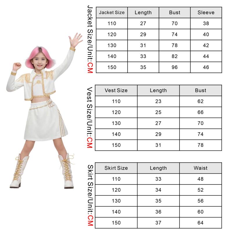 K-pop Démon Mira Hunters Cosplay Kostým pro Dívku Halloween Karneval Mira Huntrix Bílá 3dílná Uniforma Oblečení Dárek