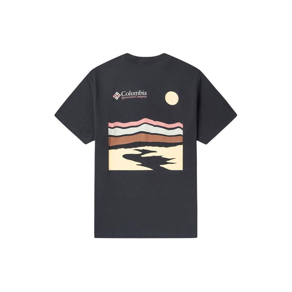 Columbia Letter Logo Print Round Neck Outdoor Sports Casual Short Sleeve T-Shirt Men T-Shirts Black AE5592-014
