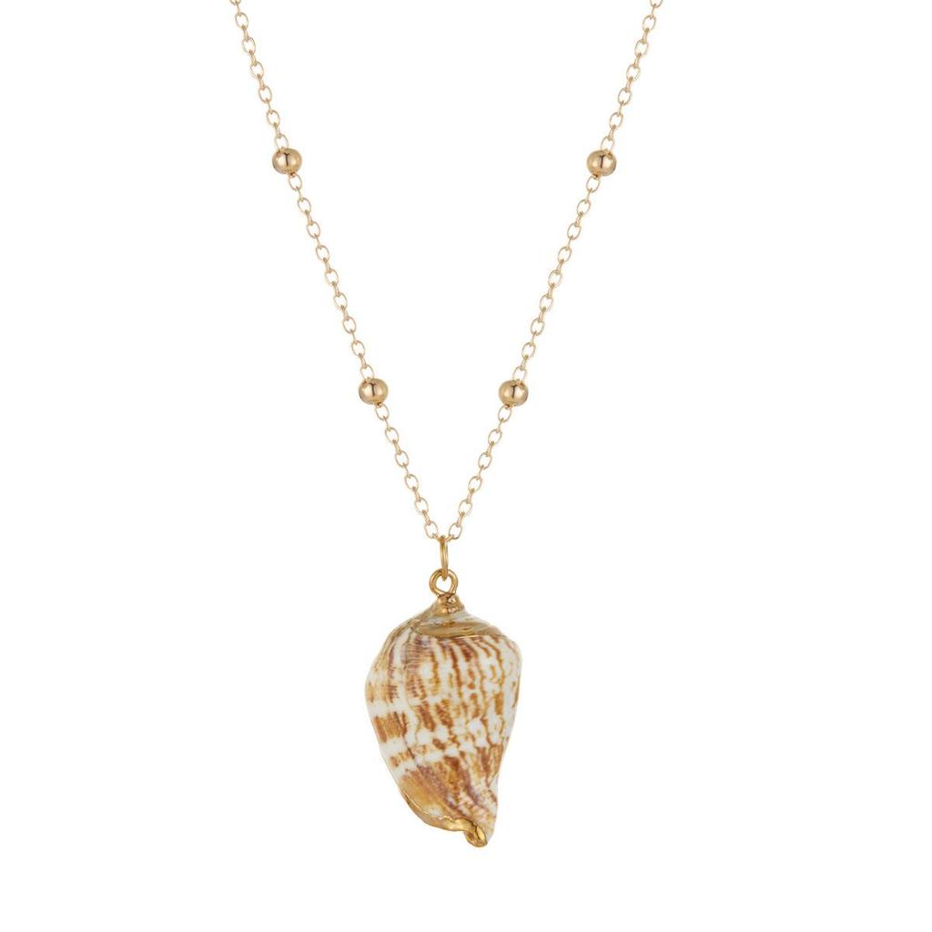 Gold-Edged Seashell Conch Pendant Necklace - Natural Beach Vintage Women's Jewelry