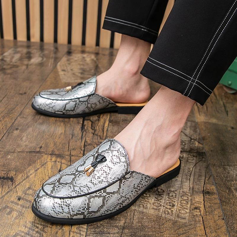 

Новые мужские полушлепанцы с узором змеиной кожи, обувь для вождения, мужские повседневные мюли, мокасины, дышащие лоферы, zapatos hombre 38
