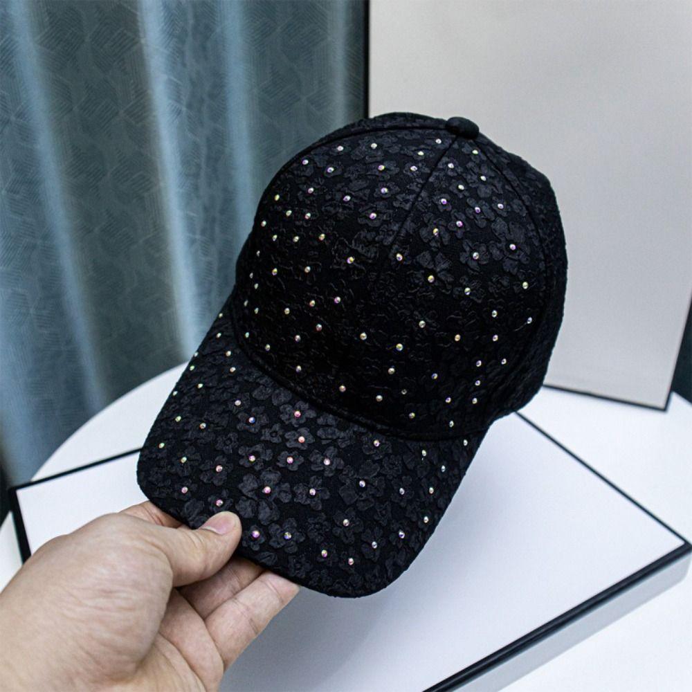 Oddychająca Czapka Baseballowa z Kwiatami Dekoracja Strass Elegancka Czapka Outdoorowa Kapelusz Przeciwsłoneczny Letnia Odzież
