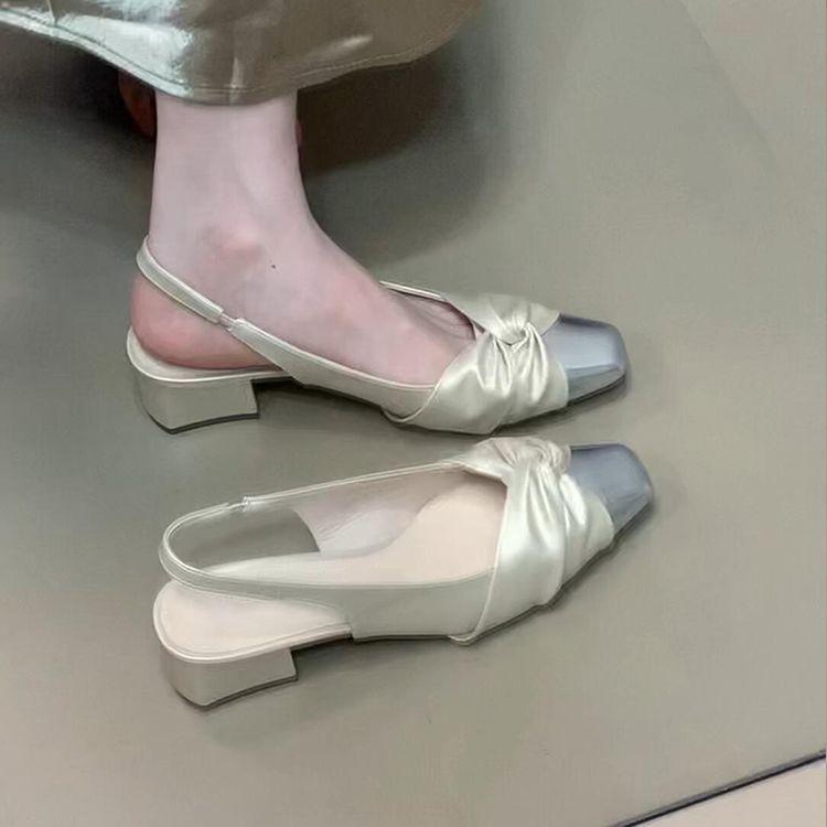 French Xiaoxiangfeng Bow Empty Bag Head Shoes Women's Summer Gentle and Transcendent Foreign Temperament Square Head Evening Sandals