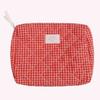 Women Checkered Makeup Bag Large Capacity Cotton Makeup Brushes Storage Bag Soft Fabric Clutch Handbag Cute Travel Toiletry Bag