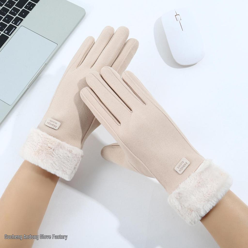 Damen Warme Touchscreen-Handschuhe: Gemütliche, mit Samt gefütterte, winddichte, kältefeste, niedliche Fahrradhandschuhe für Herbst und Winter.