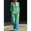 European and American Summer New Blue and White Tie-dye Gradual Change Diagonal Shirt Wide-leg Pants Two-piece Set Women's Casual Long-sleeved Suit