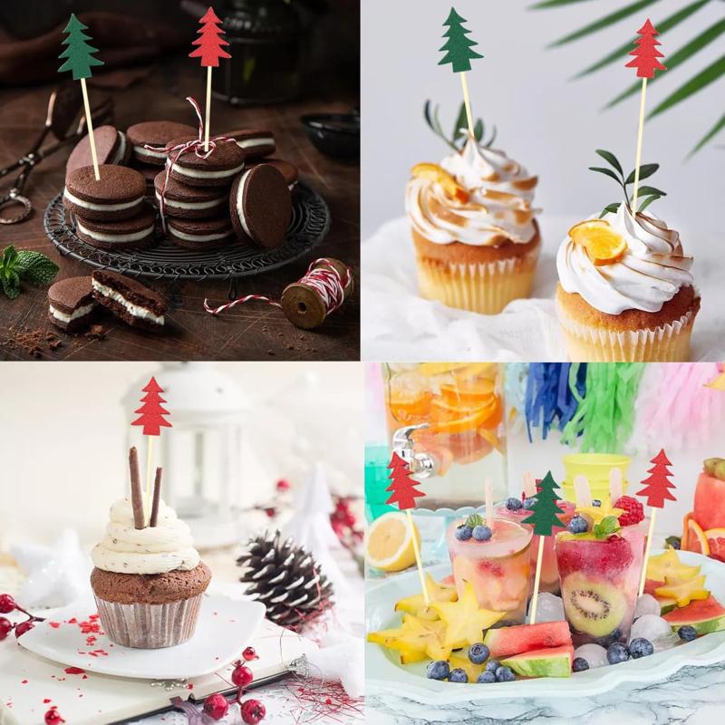 100KS Vánoční stromek ve tvaru nápoje Koktejly Předkrm Ovoce Cupcake Pocks Festivalové party Dekorace
