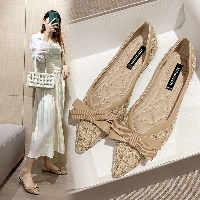 Xiaoxiangfeng Pointed Single Shoes Female Spring Temperament Fairy Shoes Soft Sole Shallow Mouth Flat Shoes Ladyshoes Large Size Women's Shoes 41 To 4