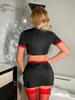 Nurse Uniform Women Sexy Cosplay Lingerie Underwear Deep V Black Crop Tops and Skirt Erotic Adult Role Play Nightclub Suit