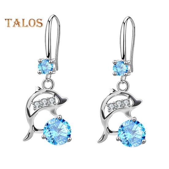 1 Pair Korean Style Hook Earrings Dolphin Design Shiny Rhinestones Drop Earrings Women Mid-length Earrings