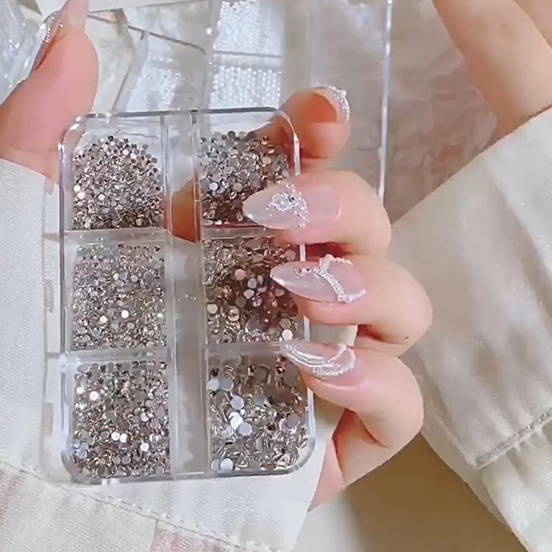 6 Grids Mini Pearl Nail Beads 0.6-2Mm Silver Stainless Beads Jewelry Metal Tiny Balls Diy Charm Accessories Manicure Decoration