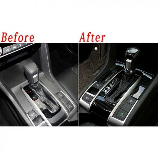 Carbon Fiber Pattern Gear Shift Box Overlay Frame Molding For Civic 2016-