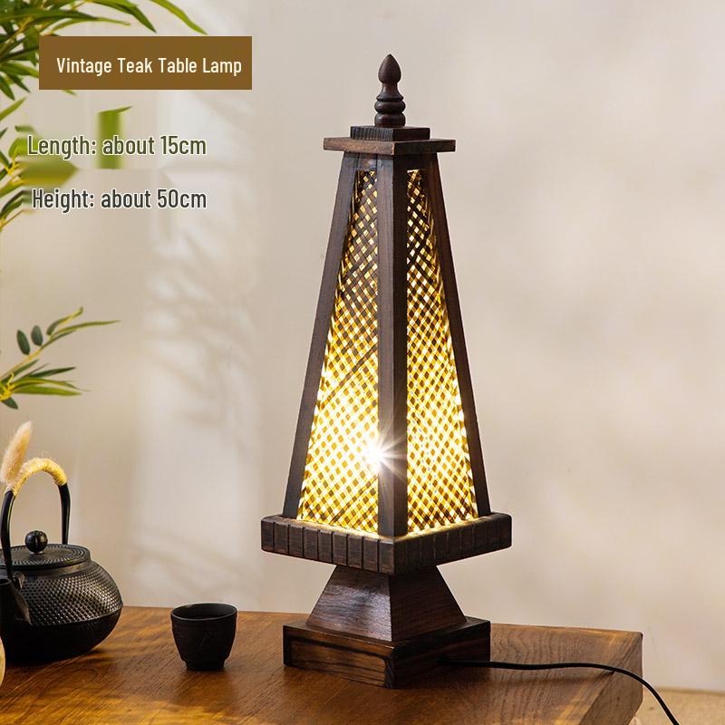 

Thai Zen Bamboo Weave Table Lamp: Retro Bedside Light for Tea Room and Homestay Décor