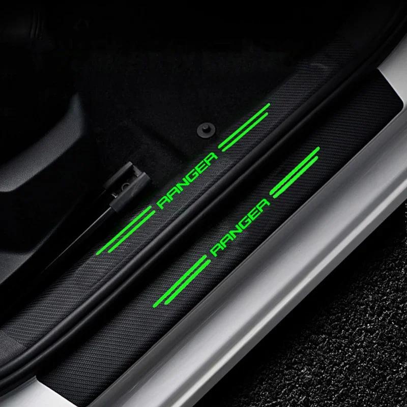 HXGR1 Luminous Car Threshold Decals for Ford Ranger 2025 Carbon Fiber Trunk Sill Anti Scratch Stickers Welcome Pedal Guards Interior