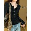 Autumn Korean Style Slimming Long-Sleeve Button-Up T-Shirt