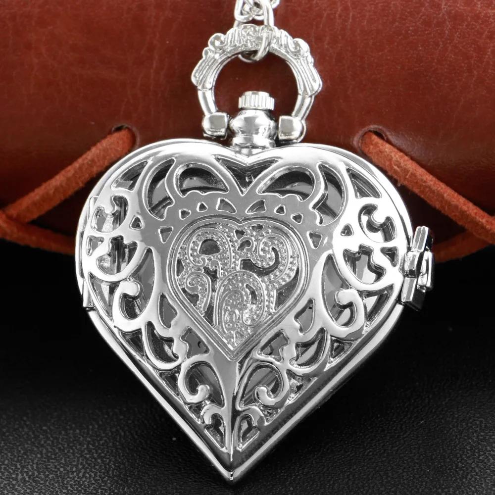 

Hollow Heart Silver Steampunk Pocket Watch Antique Vintage Quartz Chain Clock Pendant Jewelry Timepiece Gift for Women Men срібний