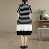 Short sleeve Plus size vintage Stripe patchwork new in dresses for women casual loose long summer dress