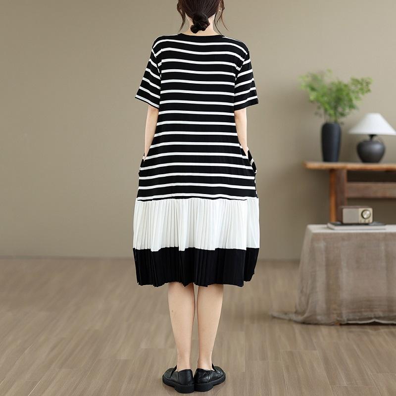 Short sleeve Plus size vintage Stripe patchwork new in dresses for women casual loose long summer dress