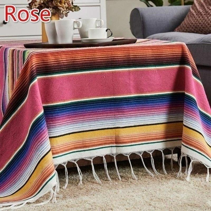 New   8 Color Mexican Stripe Outdoor Cotton Blanket Rainbow Beach Blanket Mattress with Tassel Bed Travel Picnic Rug Sofa Cover