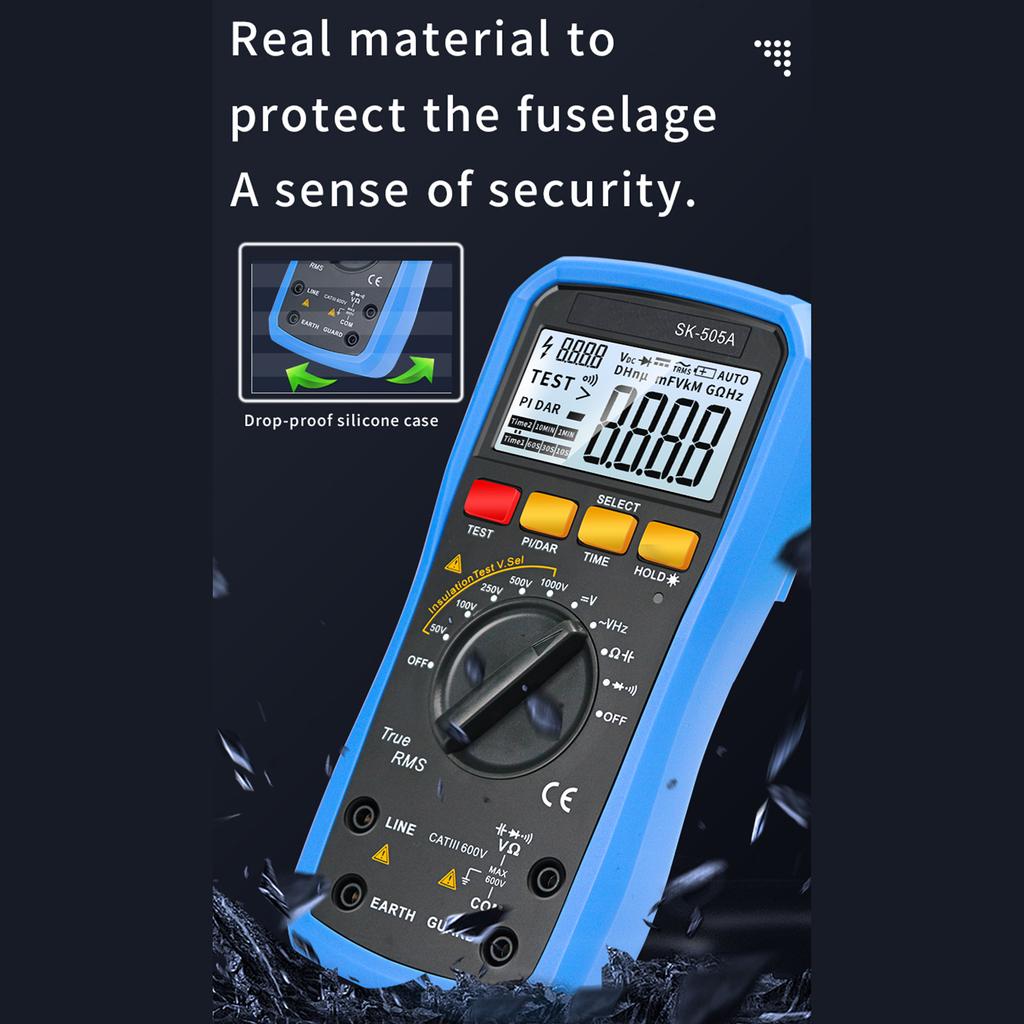 SK 505A Megohmmeter Insulation Tester & Digital Multimeter 2in1 Portable Auto Measure AC DC Voltage Capacitance