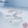 BAMOER 925 Sterling Silver Butterfly Adjustable Open Ring Anniversary Birthday Jewelry Gifts for Women Girls