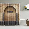 Vintage Style Brick Door Bath Curtain Platform 3/4 Wall  Shower Curtains Fabric Waterproof Polyester Bathroom Curtain with Hooks