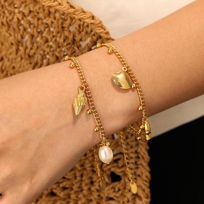 European Resort Style Ocean Series Starfish & Shell Bracelet for Women - Stackable Stainless Steel Hand Jewelry
