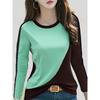 Spring/Autumn Women's Fashion Casual Color Block Patchwork Long-Sleeve T-Shirt