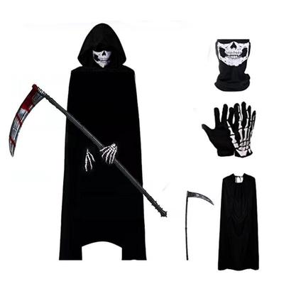 Hooded Cloak with Skull Mask, Skull Gloves, Sickle Prop, Suitable for Halloween Parties, Fancy Costumes, Role-playing Stage Performances, Costumes