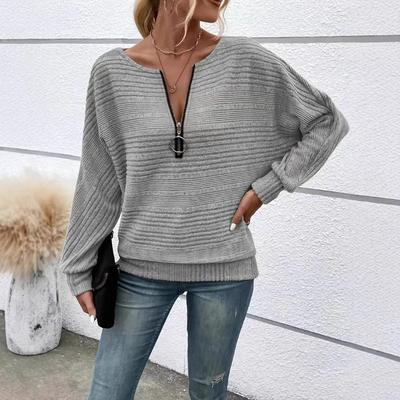 European American Autumn Winter New Women's Casual Solid Color Long-sleeved Zipper Pullover Tops T-shirts for Women