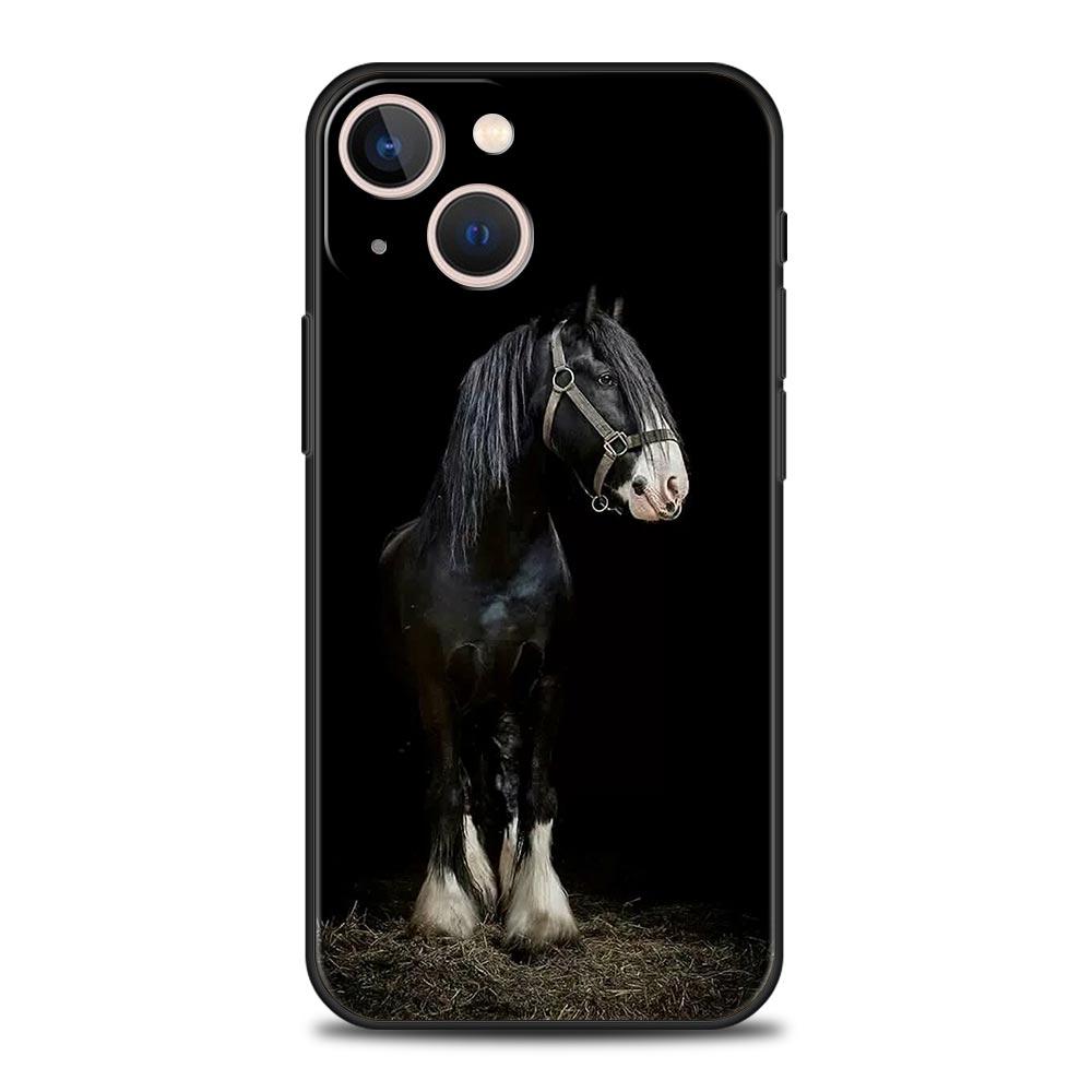 Running Horse Wild Animals Luxury Phone Case For iPhone 13 15 14 12 Mini 11 Pro MAX XR X SE XS 7 8 Plus Black Protection Cover