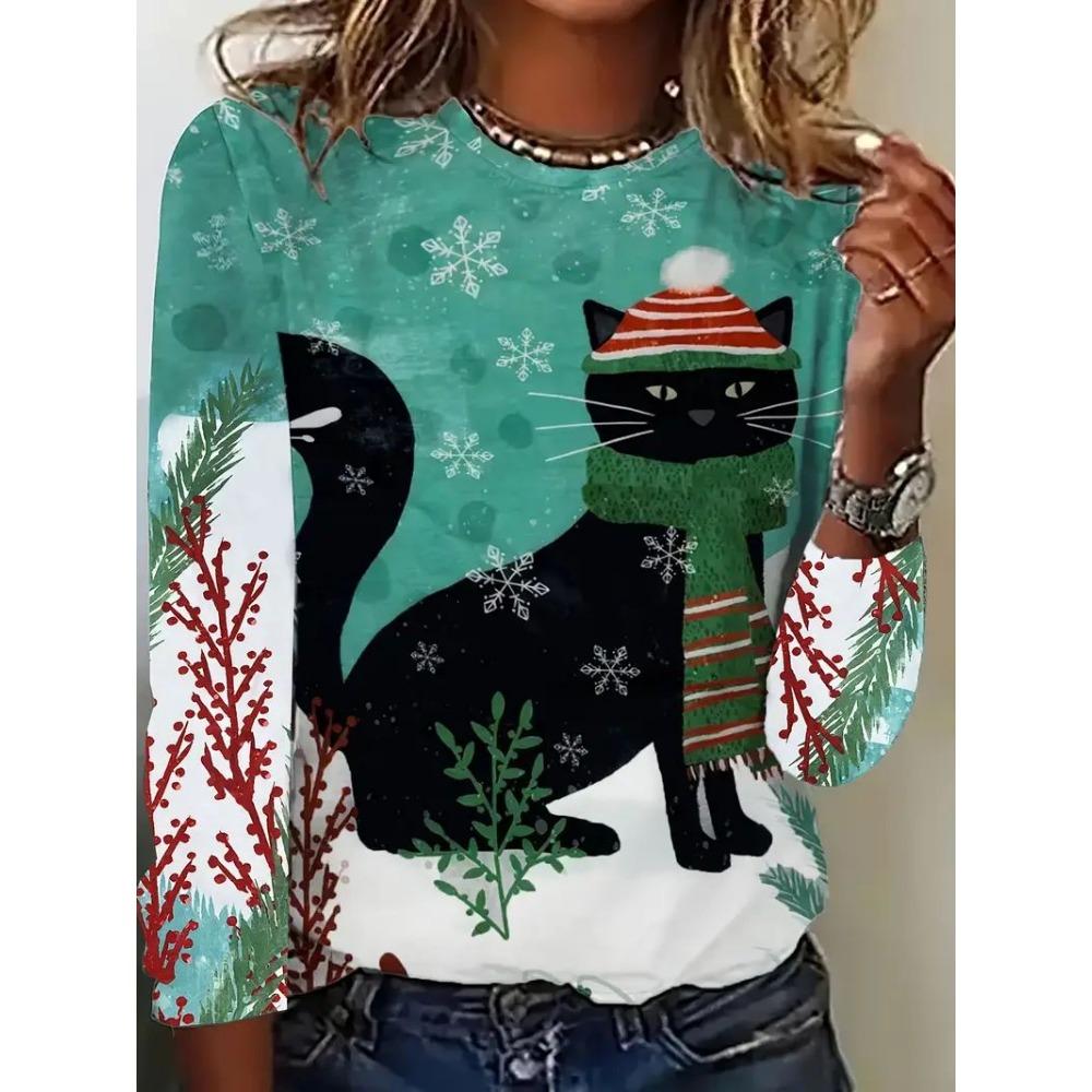 

Women s animal pattern long sleeved round neck T-shirt 5XL