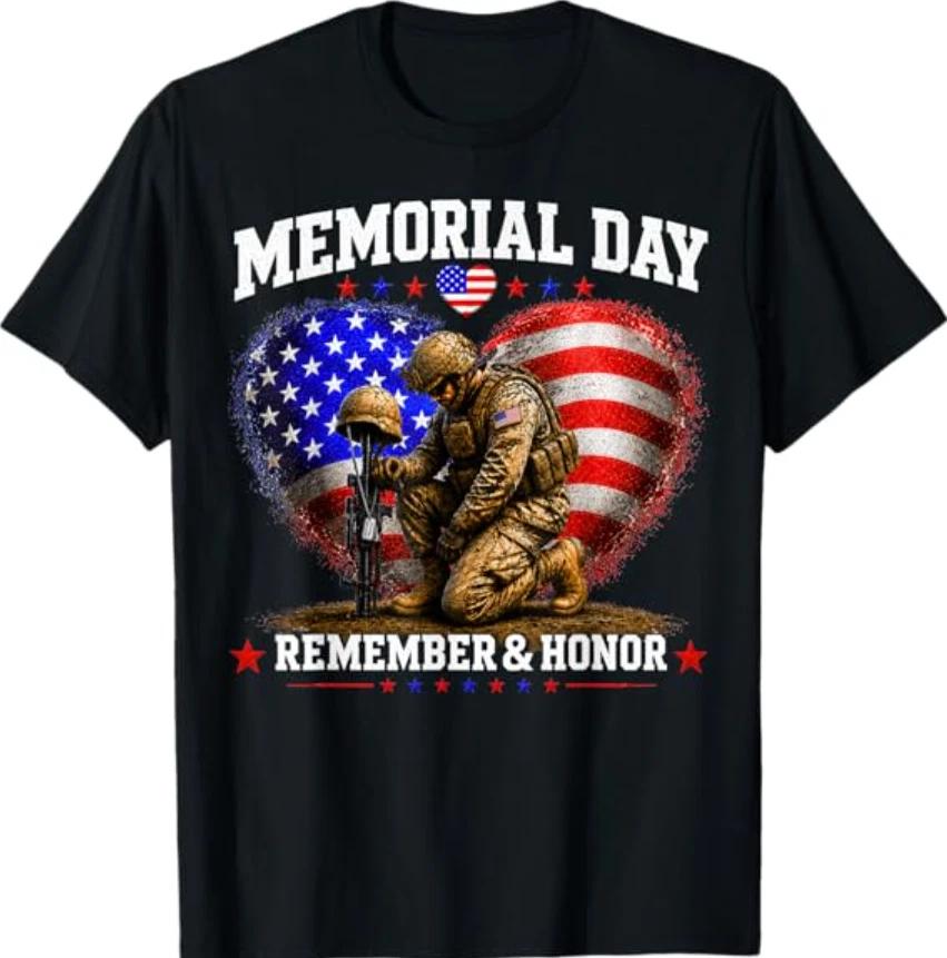 Memorial Day USA Flag Remember Honor Patriot T- Shirt M