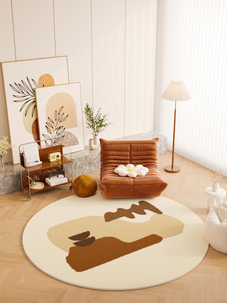 

French Retro Living Room Decoration Round Carpet Home Anti-slip Rug Thick Plush Rugs for Bedroom Fluffy Soft Cloakroom Floor Mat 80x80CM