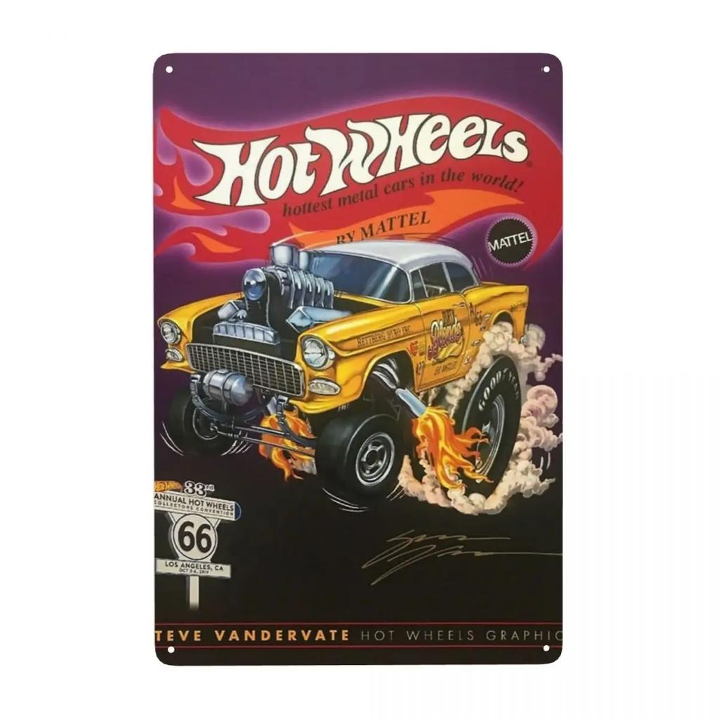 Retro Kovová Značka Hot Wheels Factory Vlastní Kreslené Sportovní Auto Plechové Plakety Pub Nástěnná Barová Dekorace Dekorativní Umění