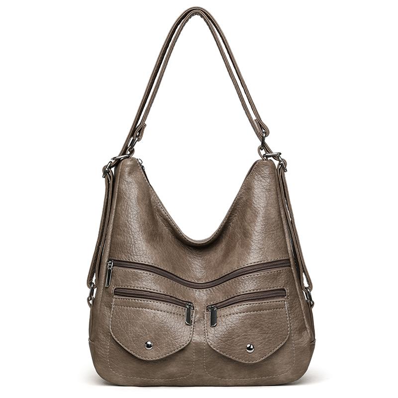 Women s PU Shoulder Bag Middle-aged Mother Bag Crossbody Bag Multifunctional Backpack серый