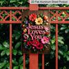 2D Flat 1pc "Jesus Loves You" Floral Metal Sign 7.87x11.81inch - Aluminum Christian Religious Decor for Home, Garden, Porch, Church - Durable
