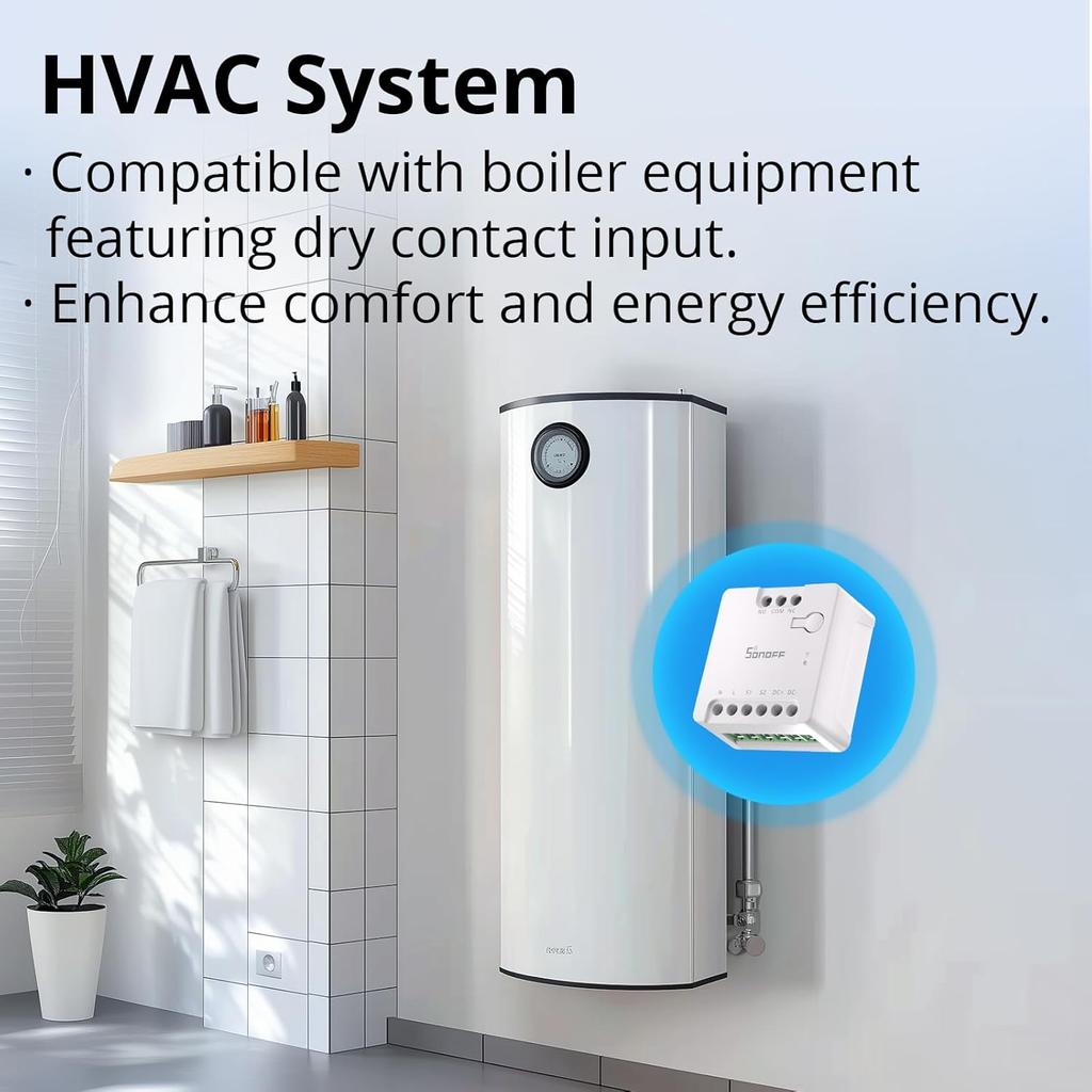 SONOFF WiFi Mini-D Smart Switch with Matter,Home Automation,Dry Contact Output,Supports AC or DC Input,Compatible Alexa & Google Home,for Garage