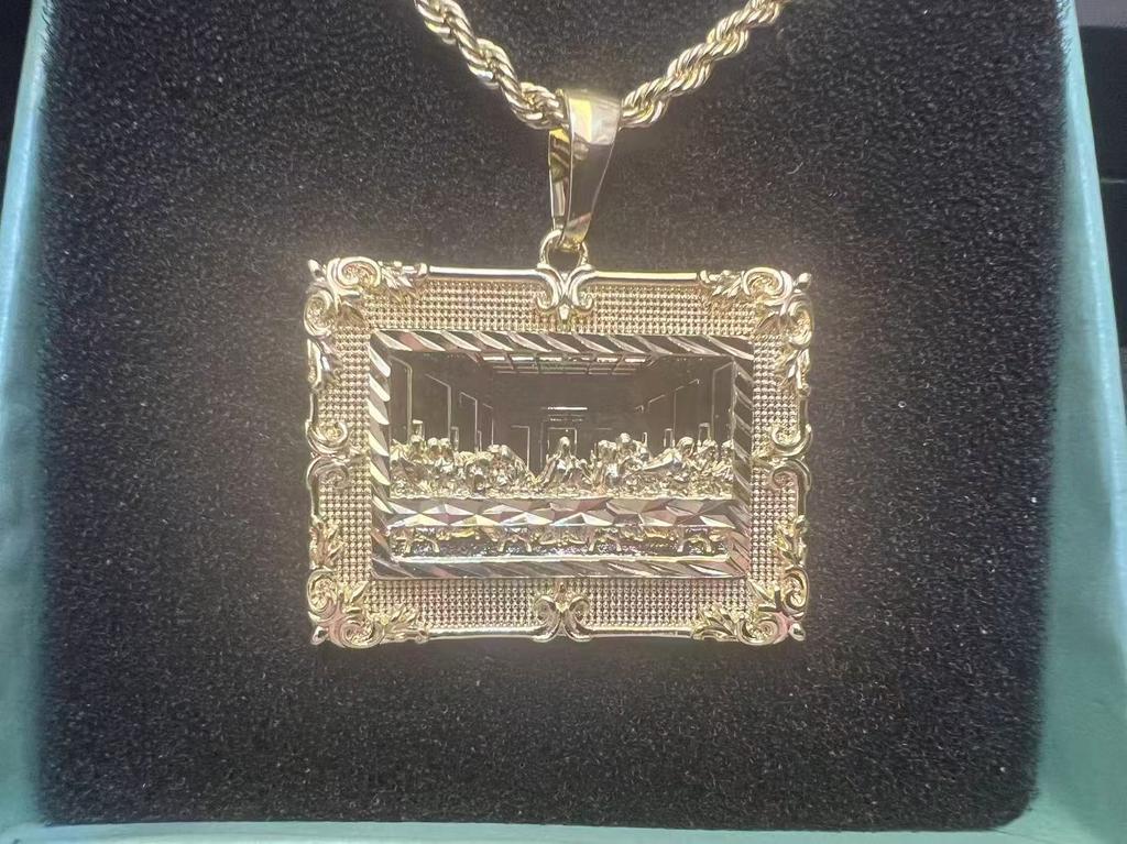 Dropshipping Stainless Steel the Last Supper Relief Pendant Necklace Antique Carved Frame Gold Plated Statement Jewelry