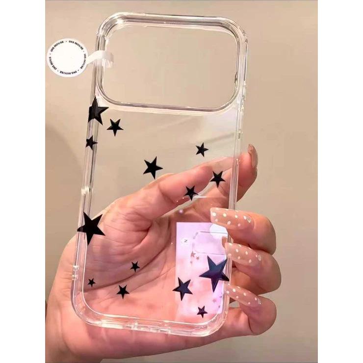 Sweet and Cool Black Stars Are Suitable for IP17Promax Mobile Phone Case Apple 16/15Pro Space Case 14 Transparent New Model.