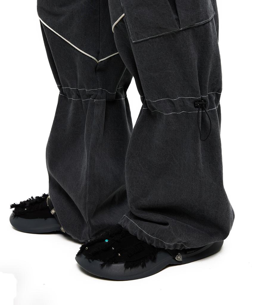Aleseuseussi Knee String Cargo Denim Pants - Gray
