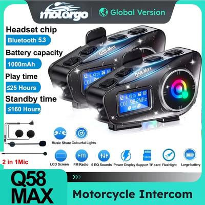 Q58-Max 500m Motorcykelhjelm Intercom Bluetooth 5.0 Headset IP65 Vandtæt FM Radio