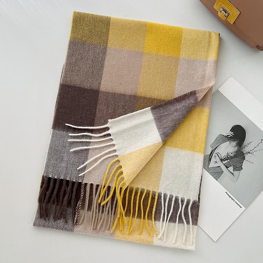 100% Pure Wool Scarf Female Winter Warm Cashmere Shawl Checkerboard Couple Accessory Outdoor Wrap Windproof Scarf