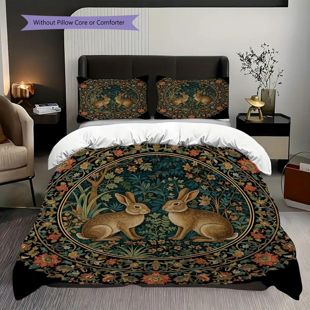 Medieval William Morris Rabbit Design bedding, duvet cover, pillowcase, home decoration, birthday gift (1 * duvet cover+2 * pillowcase, coreless)