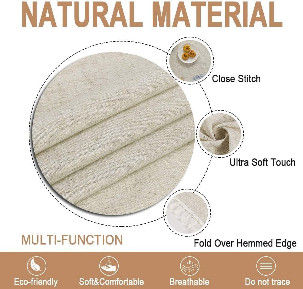 Round Tablecloth Cotton Linen Tassel Table Cover For Kitchen Dinner Table Decora Solid Color Dust-Proof Shrink-Proof Tablecloth