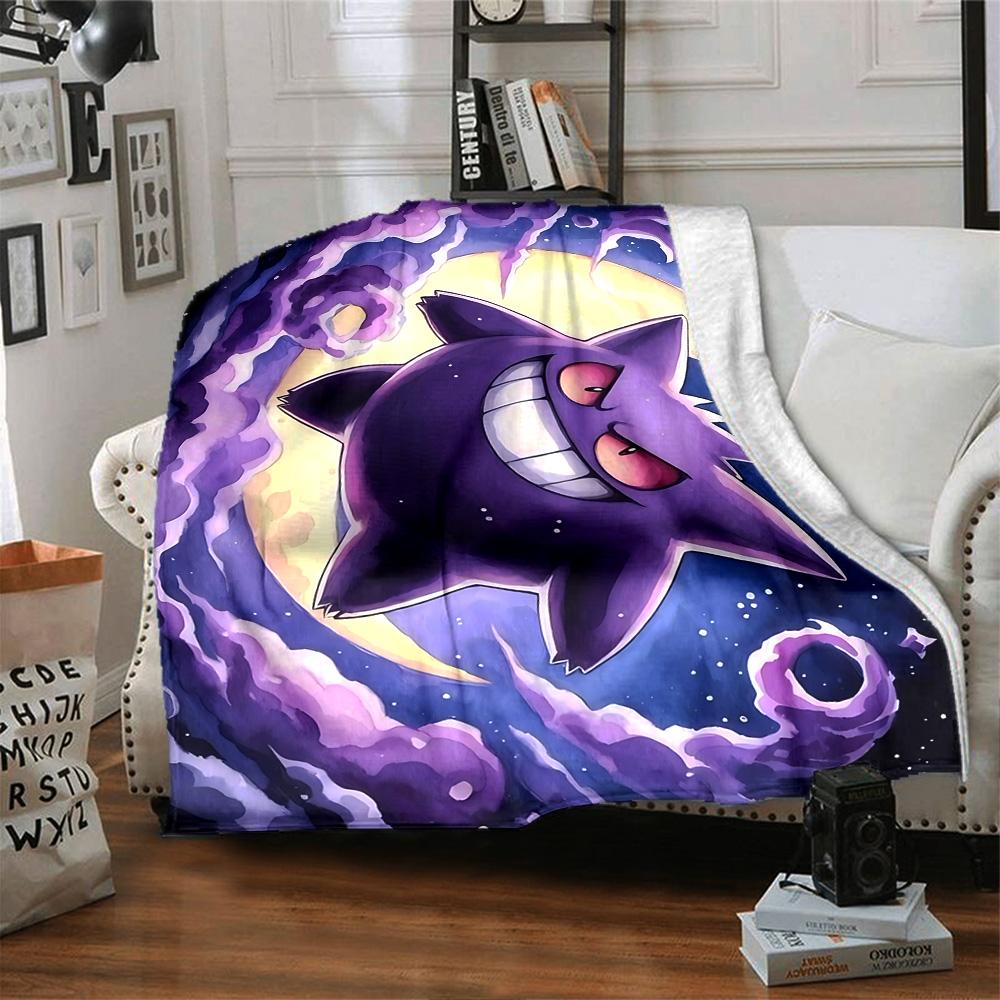 Gengar Moon Flannel Blanket Super Soft Warm Cozy Blanket for Sofa Bed Office Travel All‑Season Home Decor Gift