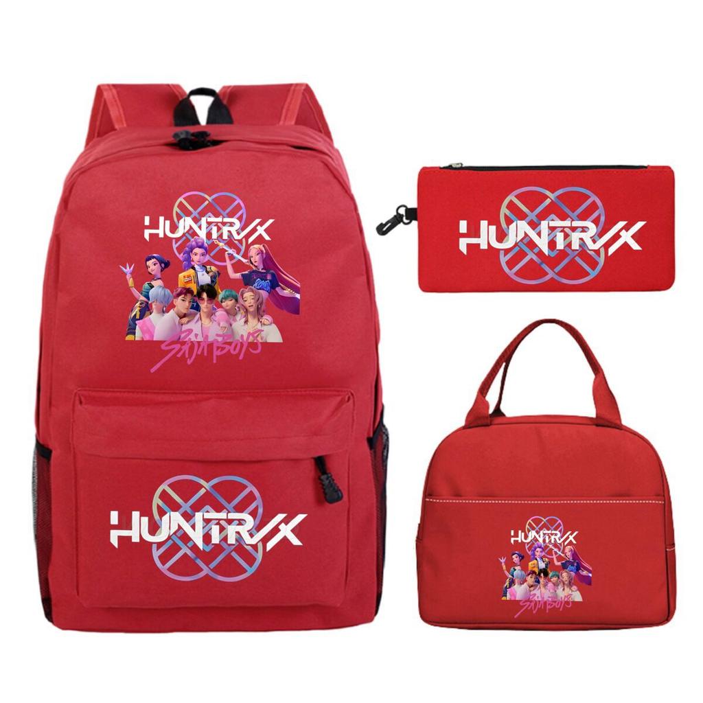 Primary and secondary school students schoolbag three-piece set, animation cartoon personalized printing backpack, casual pencil bag, meal bag