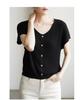 Exquisite French Retro Ice Silk V-Neck Knitted Summer T-Shirt for Women