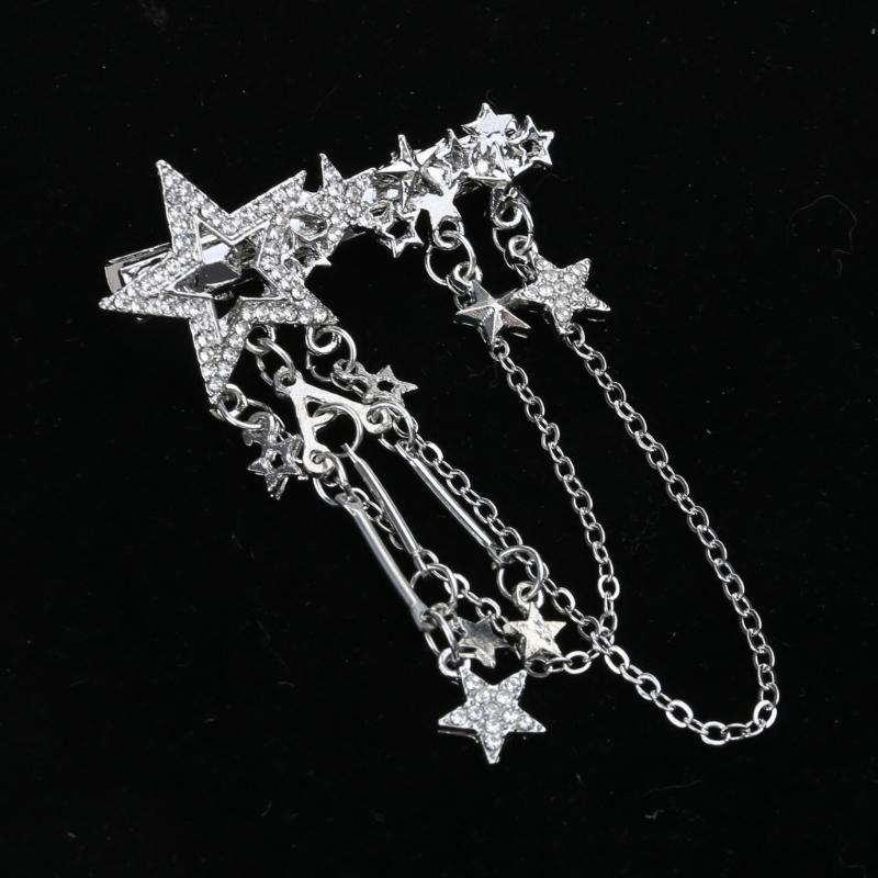 Punk Hair Clip for Women Girl Vintage Crystal Star Tassel Hairpins Harajuku Y2K Fashion Headwear Hair Jewelry Accessory