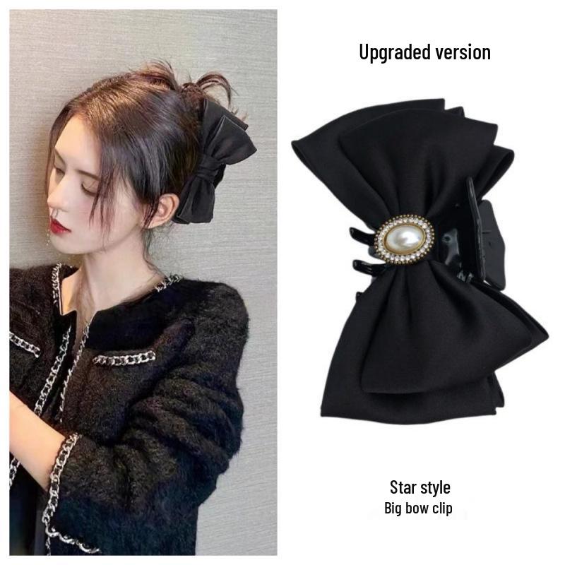 Autumn Winter Large Bow Hair Clip - High-End Japanese Korean Shark Clip for Women