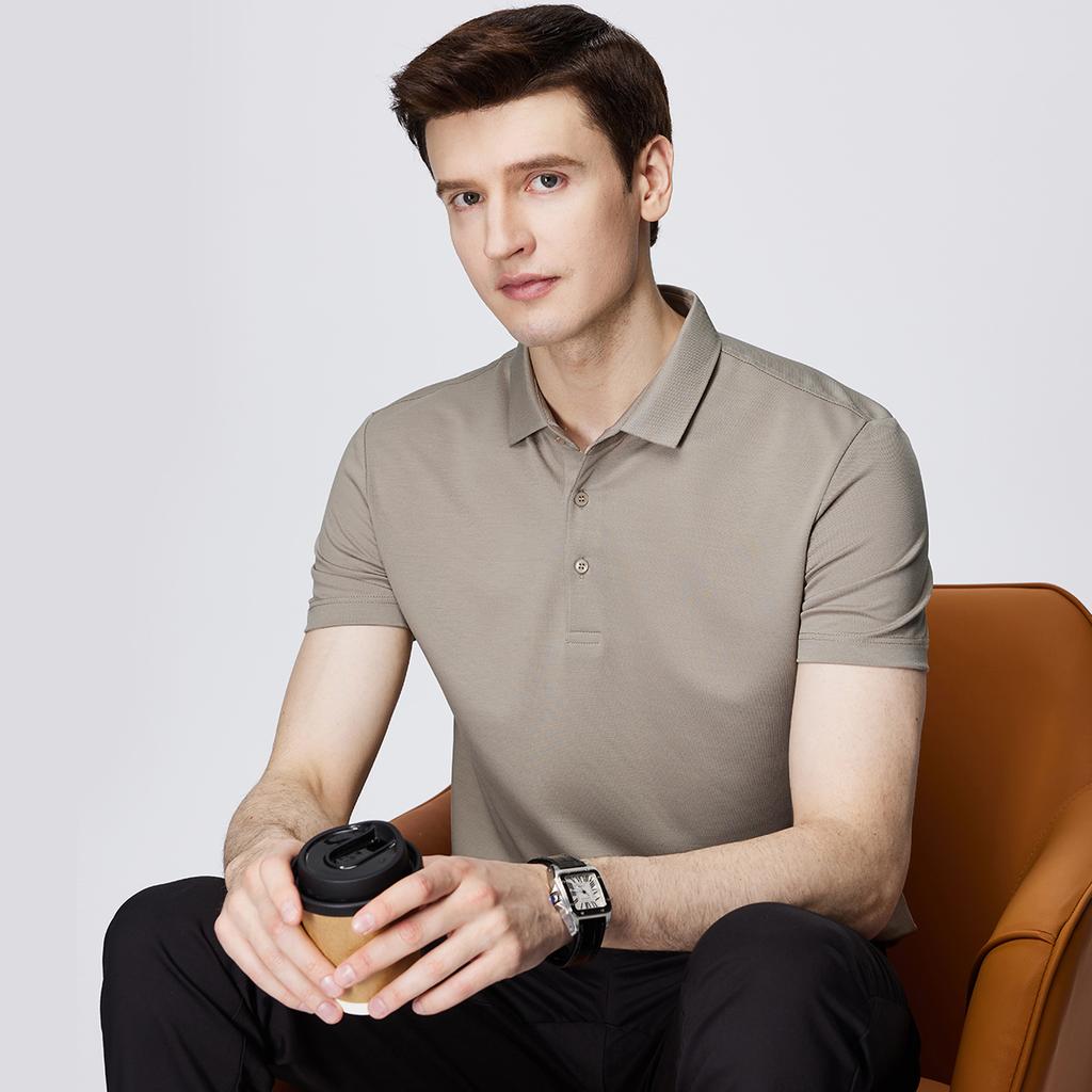 [Including mulberry silk, Tencel, and acetate fabric] Business and casual lightweight T-shirt short sleeved polo shirt for men